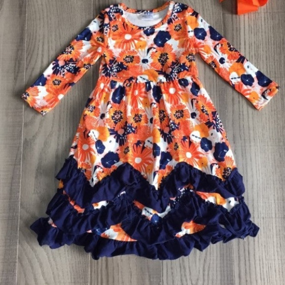 Floral Orange and Blue Kids Dress